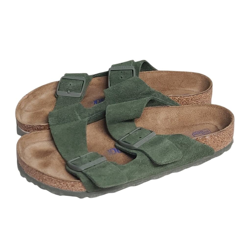 Birkenstock Arizona Green Suede Soft Footbed Sandals Size 38 W7 - Picture 2 of 7